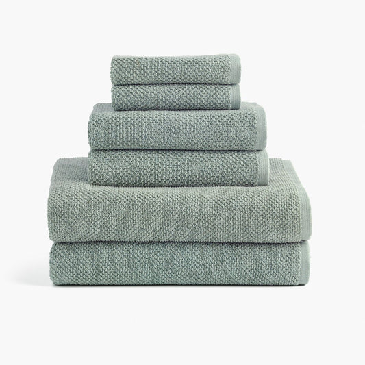 textured organic cotton lichen green quick dry bath towels set